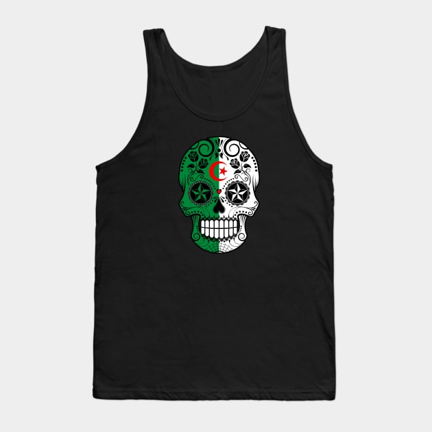 Algerian Flag Sugar Skull with Roses Tank Top by jeffbartels